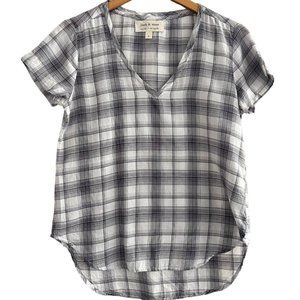 Cloth And Stone Anthropologie Tunic Top V neck Cotton White Black Size S